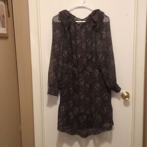 NWT- Mango Floral Sheer Long Sleeve Dress With Sheer Overlay Solid Liner - Large